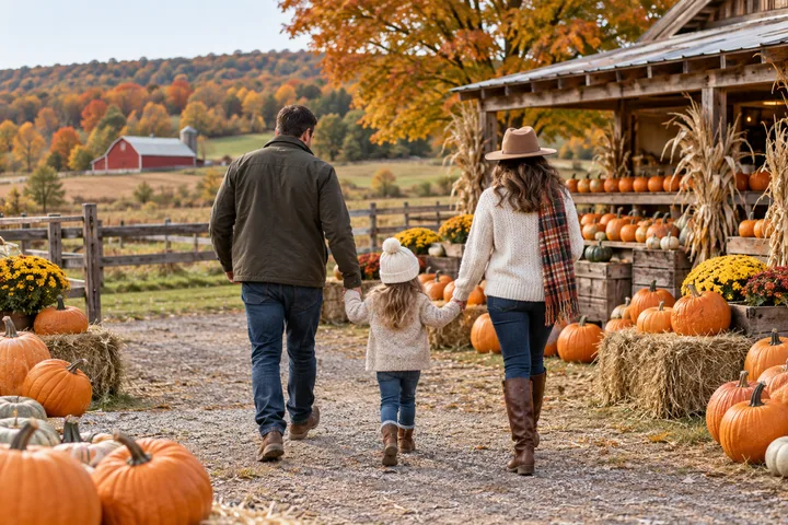 A family enjoying an autumn outing