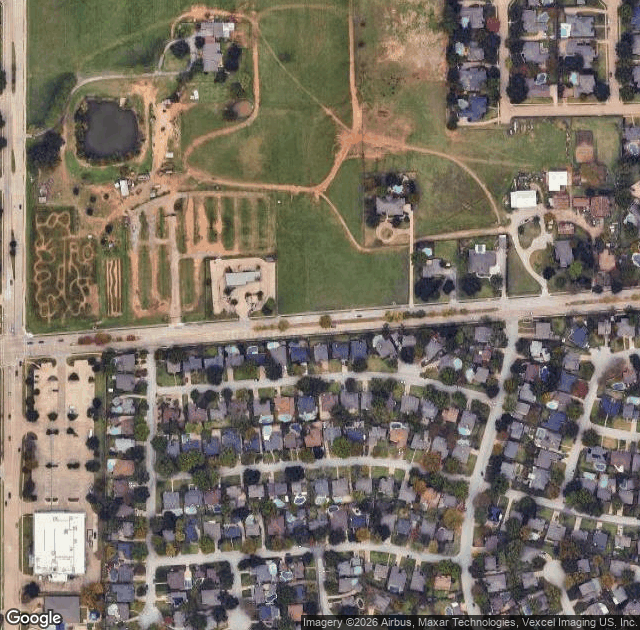 Aerial view of Hall's Pumpkin Farm & Corn Maze in Grapevine, TX